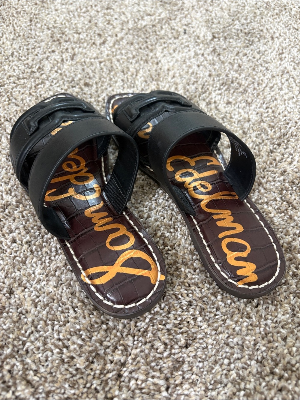 NWOT- Sam Edelman Black Slide Sandals with Decorative Stitching